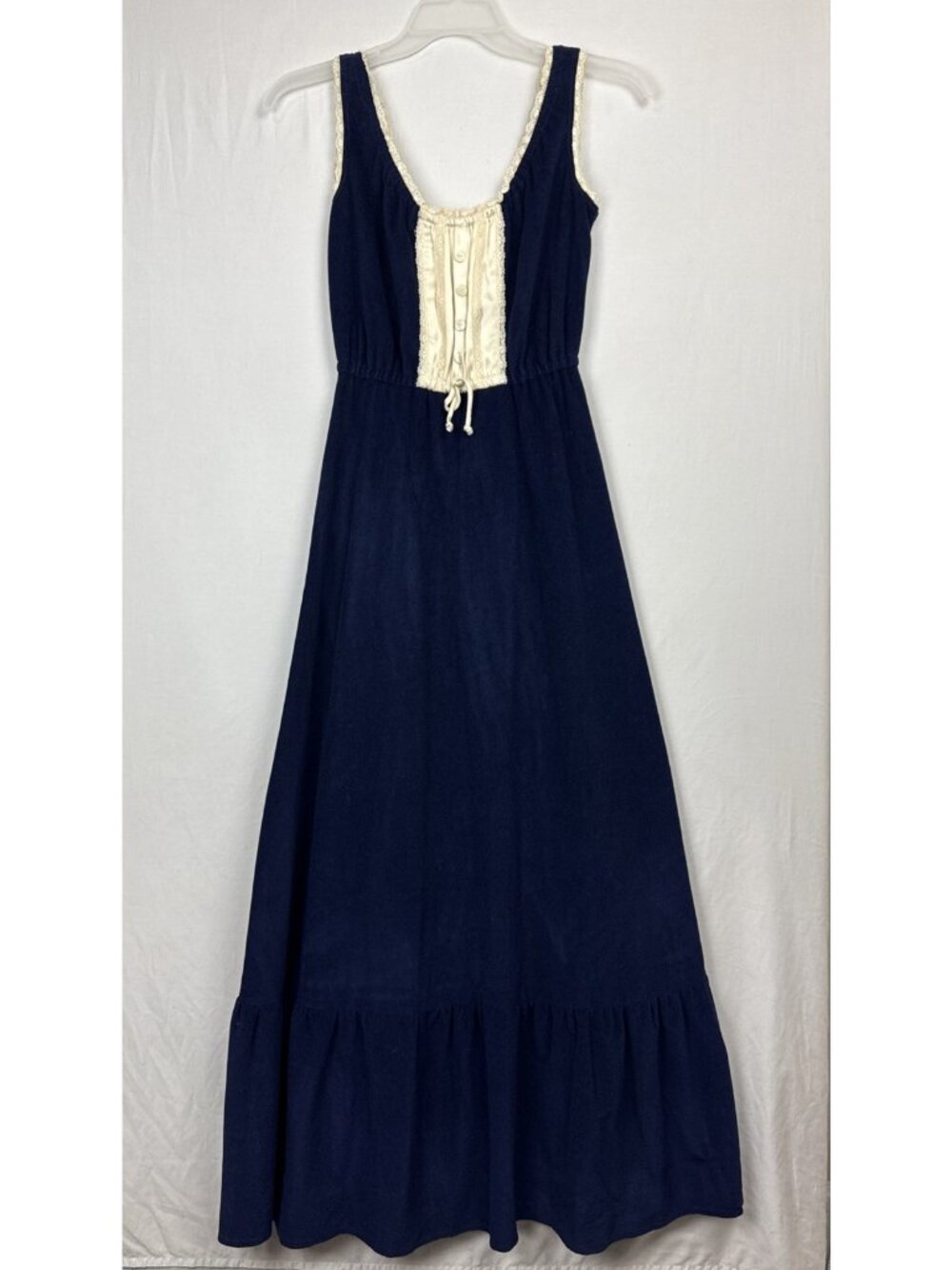 Vtg 70s Byer Too Navy Blue Long Sleeveless Dress XS see sizing - hippie boho